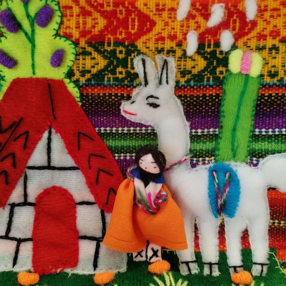 Peruvian Mini Small Backpack Embroidery‎ Llama Girl Sun Woven Knapsack Purse Red